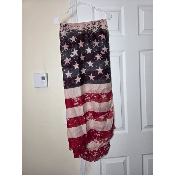 USA Flag Printed Sheer Wrap Scarf for Women Lightweight Patriotic Shawl - Picture 6 of 8